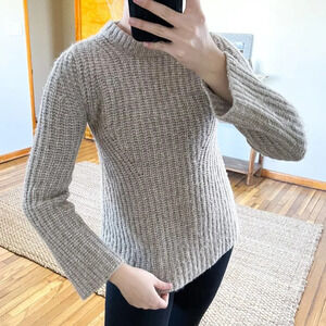 Theory Alpaca Blend Crew Neck Brown Knit Bohemian Classic Designer Sweater P